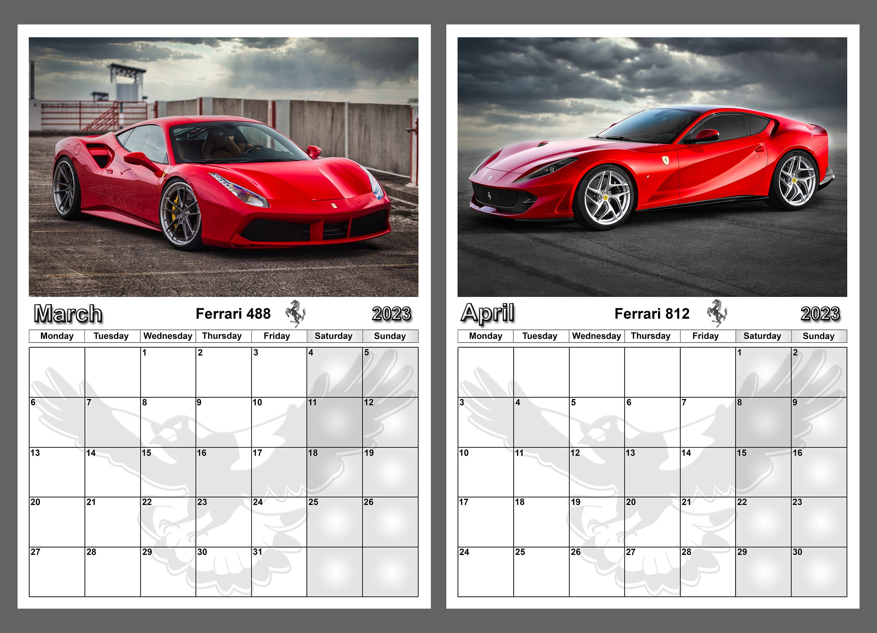 Calendar 2023 Ferrari Sports Cars 14 Full Gloss A4 Size Pages Annual