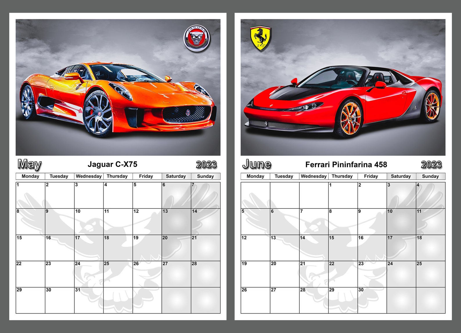 Calendario 2023 Calendario anual Autos deportivos 14 Brillo Etsy México