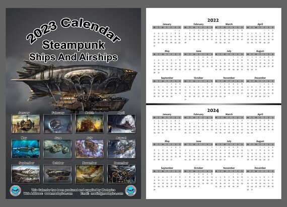 Steampunk Calendar 2023 Calendar 2023 Yearly Calendar Steampunk Ship And Airship | Etsy