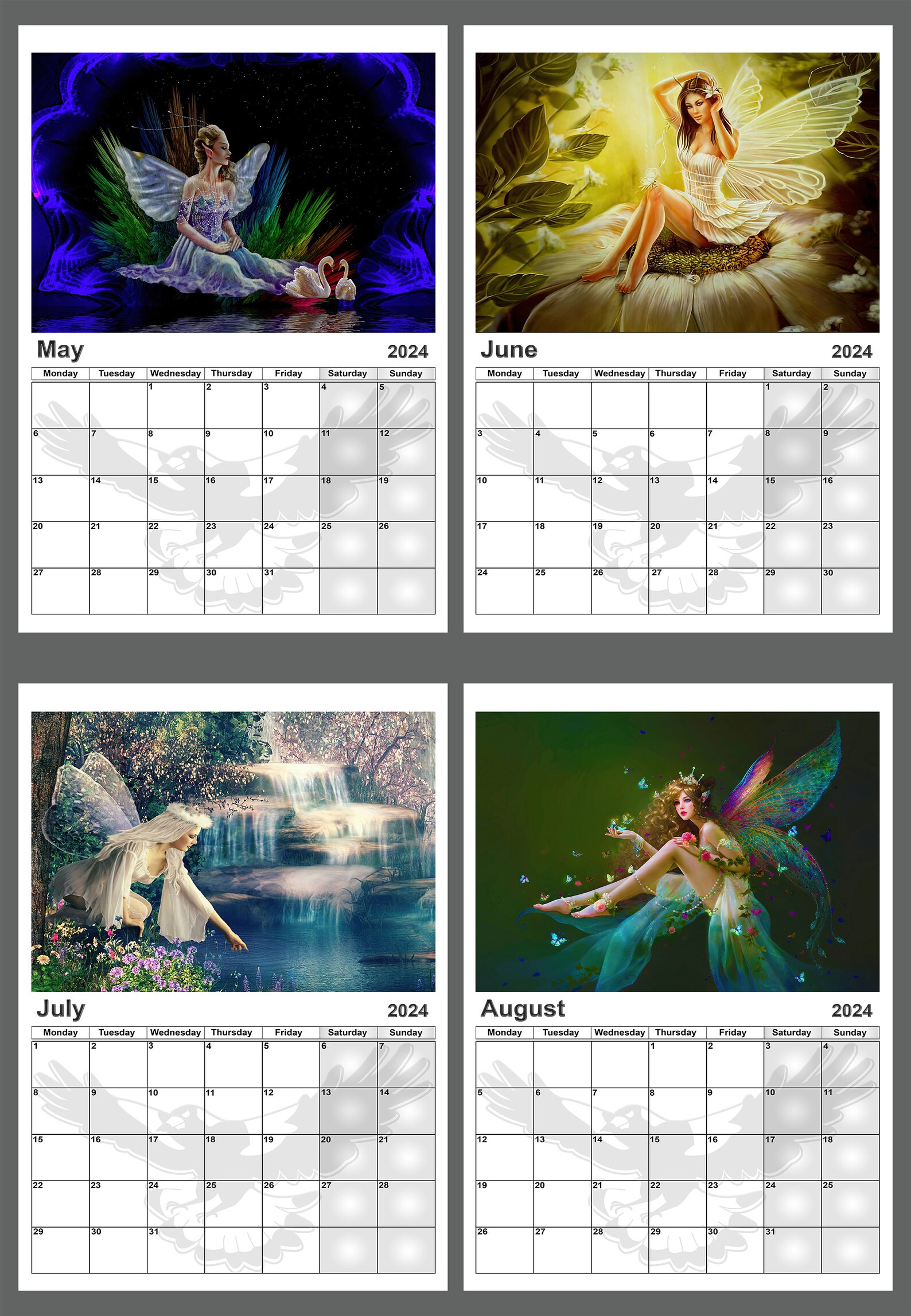 Calendar 2024 Fairies Twelve Individual Month Yearly Calendar Etsy
