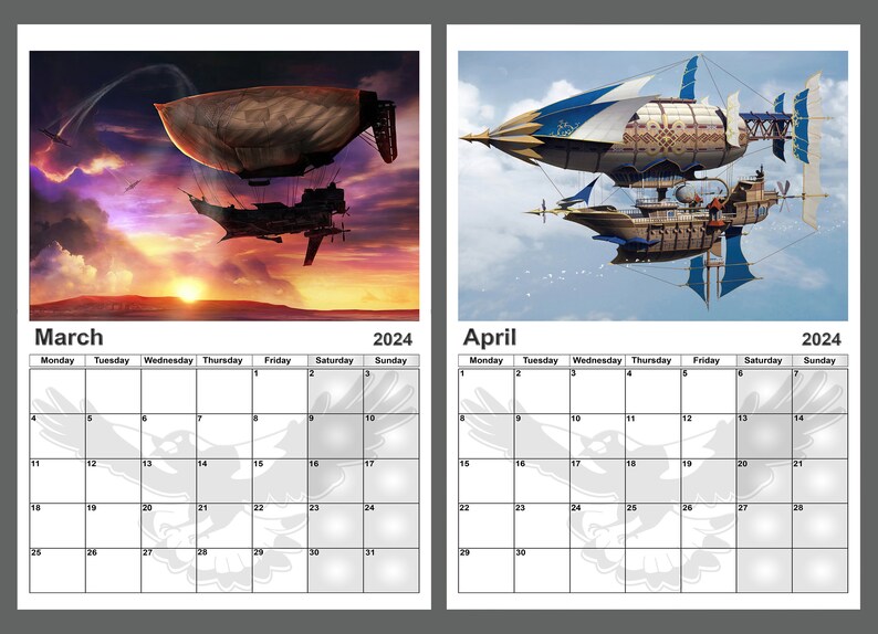 Steampunk Blimps Calendar 2024 14 A4 Size Glossy Pages Etsy