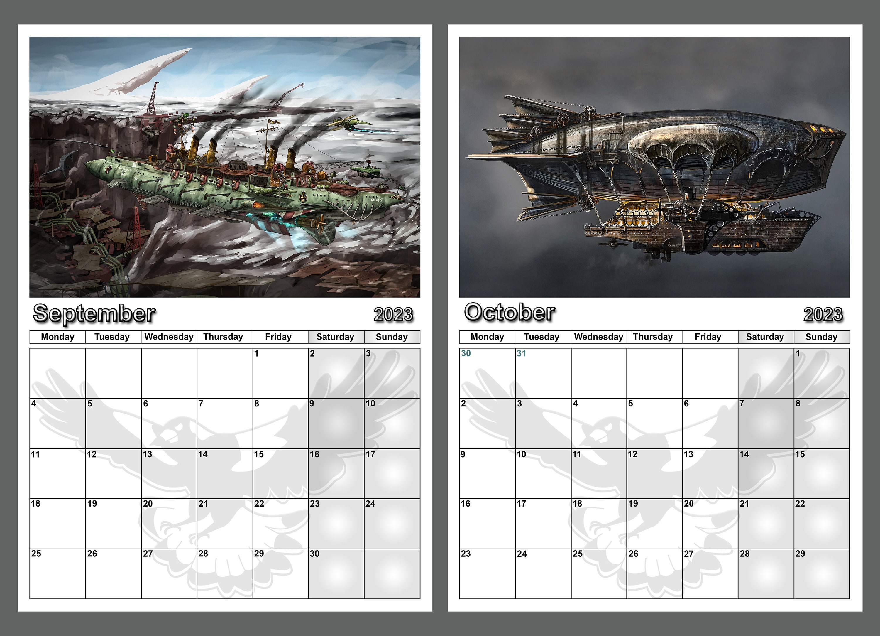 Calendar 2023 Yearly Calendar Steampunk Ship and Airship Etsy Canada