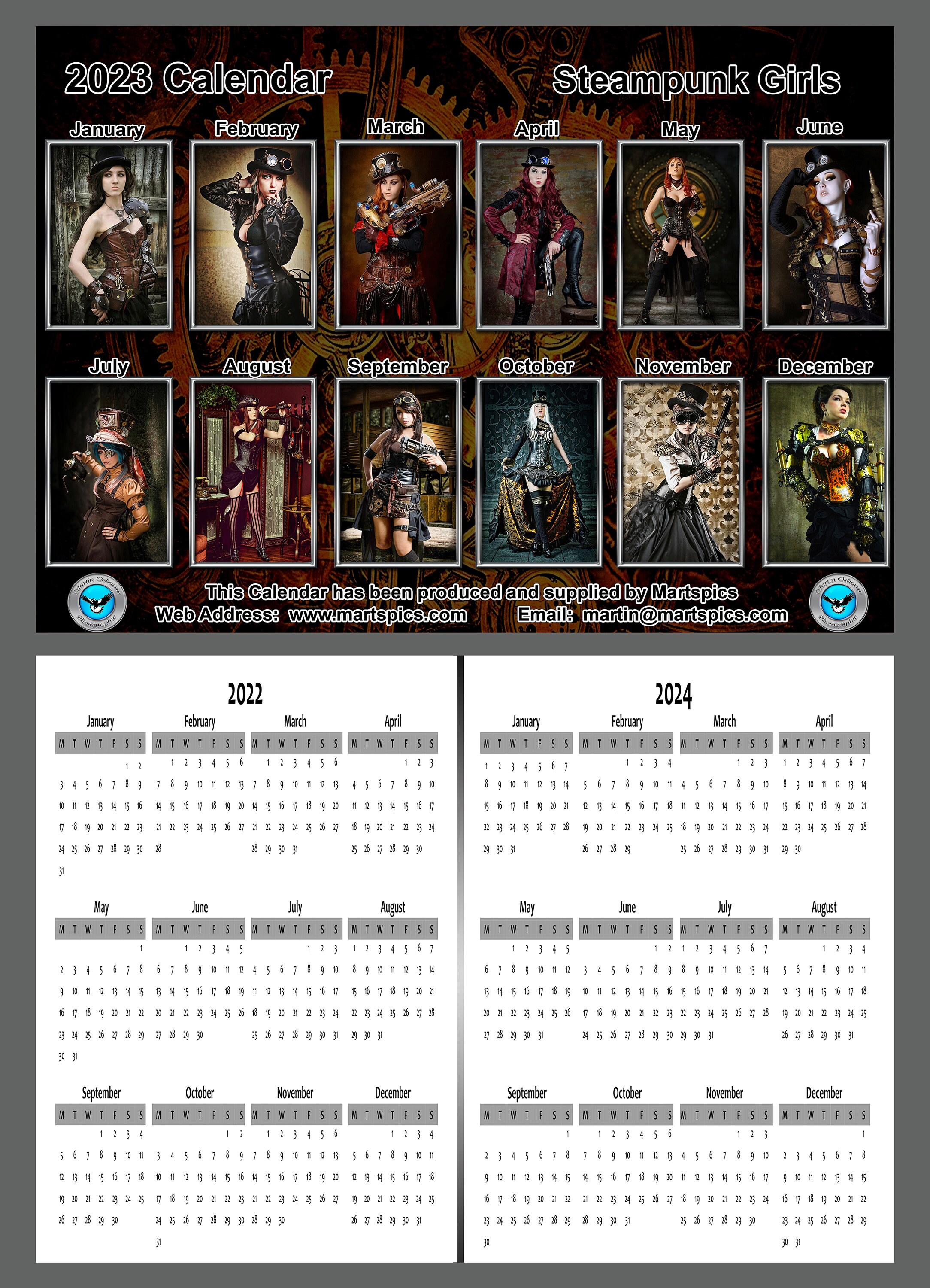 Steampunk Calendar 2023 Calendar 2023 Yearly Calendar Steampunk Girls Pictures 14 Full | Etsy