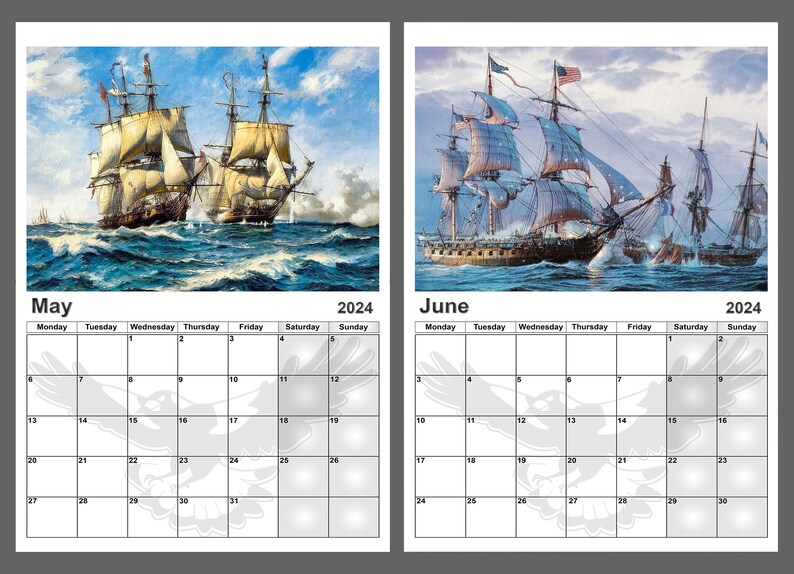 Calendar 2024 Yearly Calendar Tall Ship Battles 14 Full Gloss Etsy UK