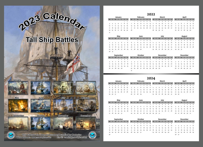Calendar 2023 Yearly Calendar Tall Ship Battles 14 Full Gloss Etsy