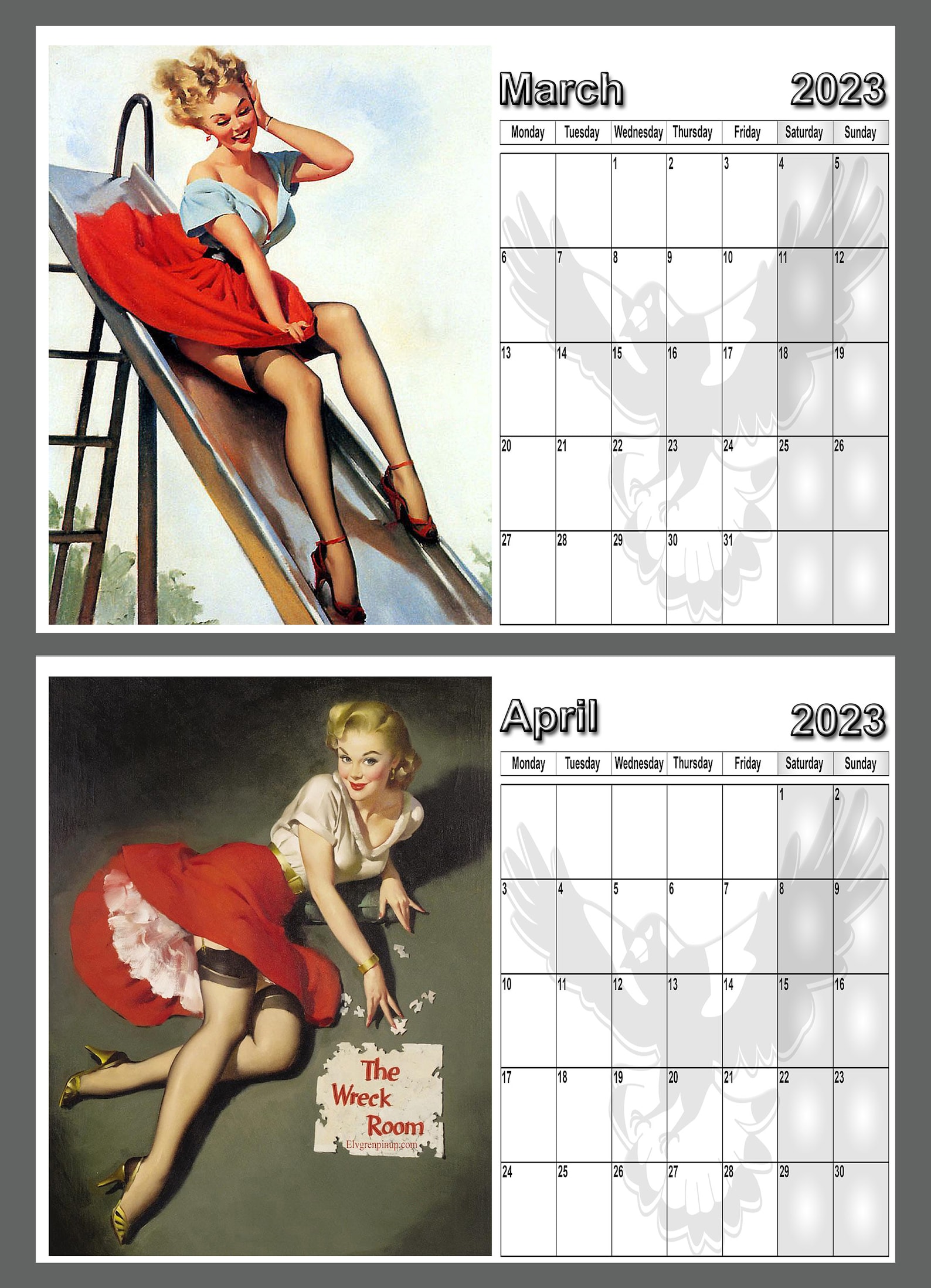 Calendar 2023 1950s Pin up Girls. 14 Full A4 Size Gloss Pages - Etsy