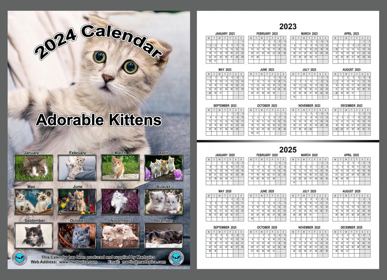 Kitten Calendar 2024 Adorable Kitten Yearly Calendar Cute Cat Etsy