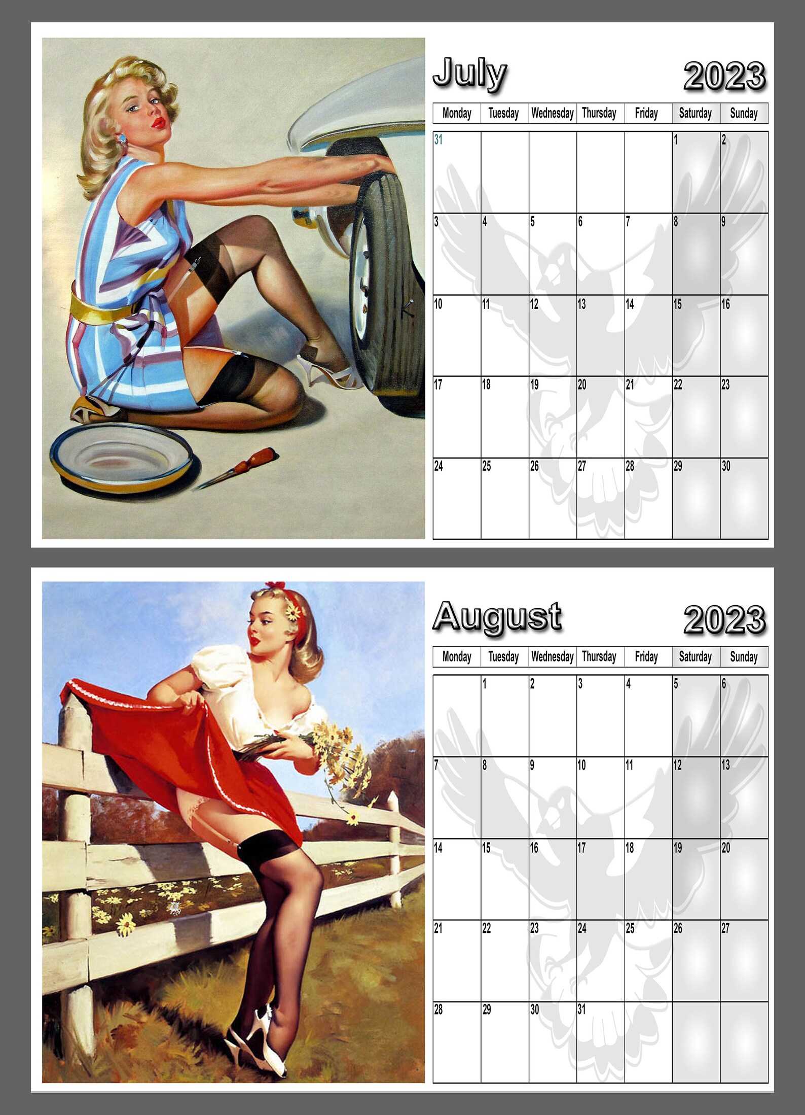 calendar-2023-1950s-pin-up-girls-14-full-a4-size-gloss-pages-etsy-canada