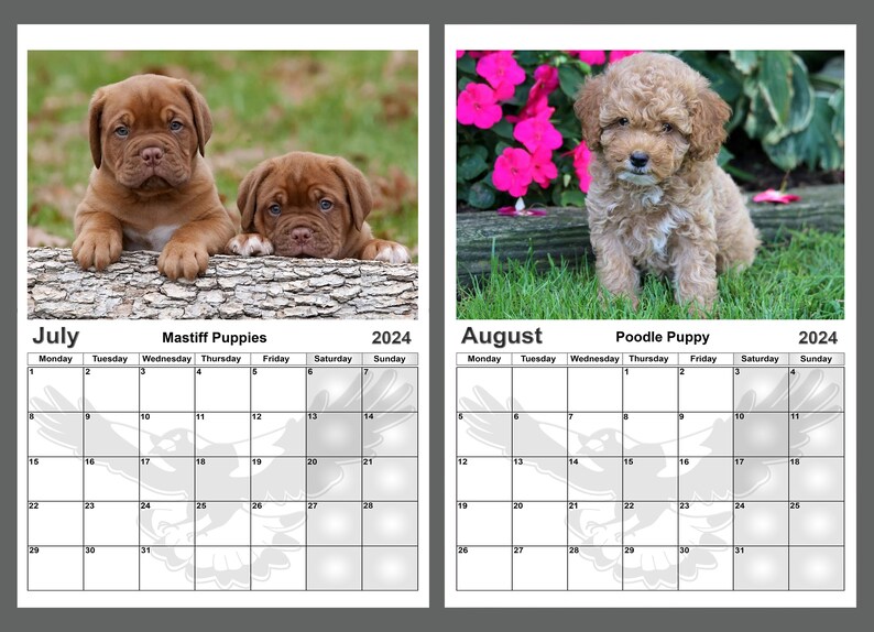 Puppy Calendar 2024 Adorable Puppies Yearly Calendar Puppy Dog Etsy
