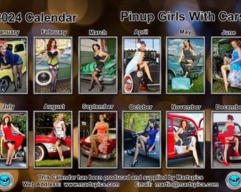 Retro Pin Ups Calendar 2024 Sexy Women Wall Calendar 15% OFF MULTI
