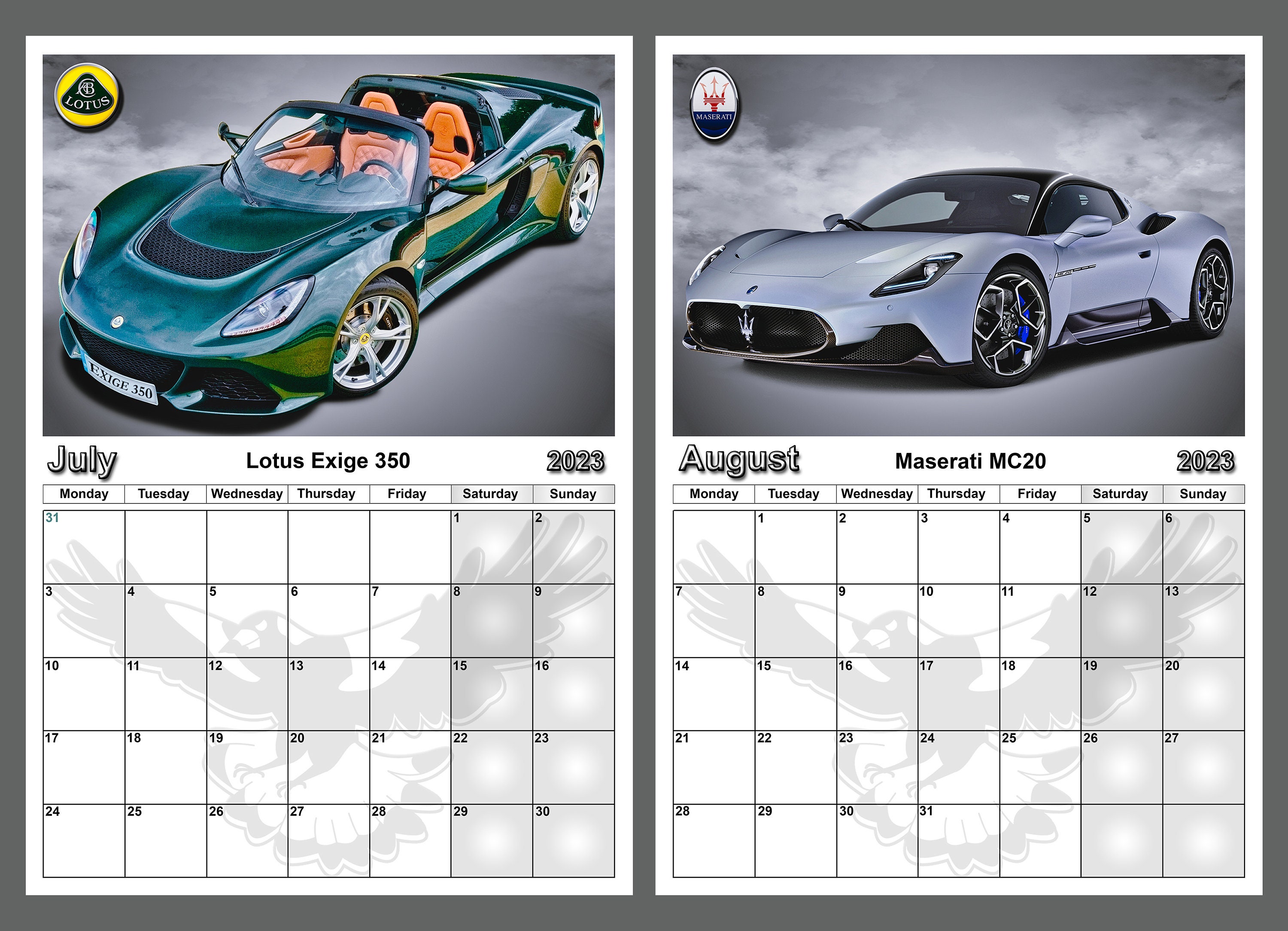 Calendrier 2023 Voiture Calendrier 2023 Calendrier Annuel Voitures De Sport 14 Pages | Etsy Canada