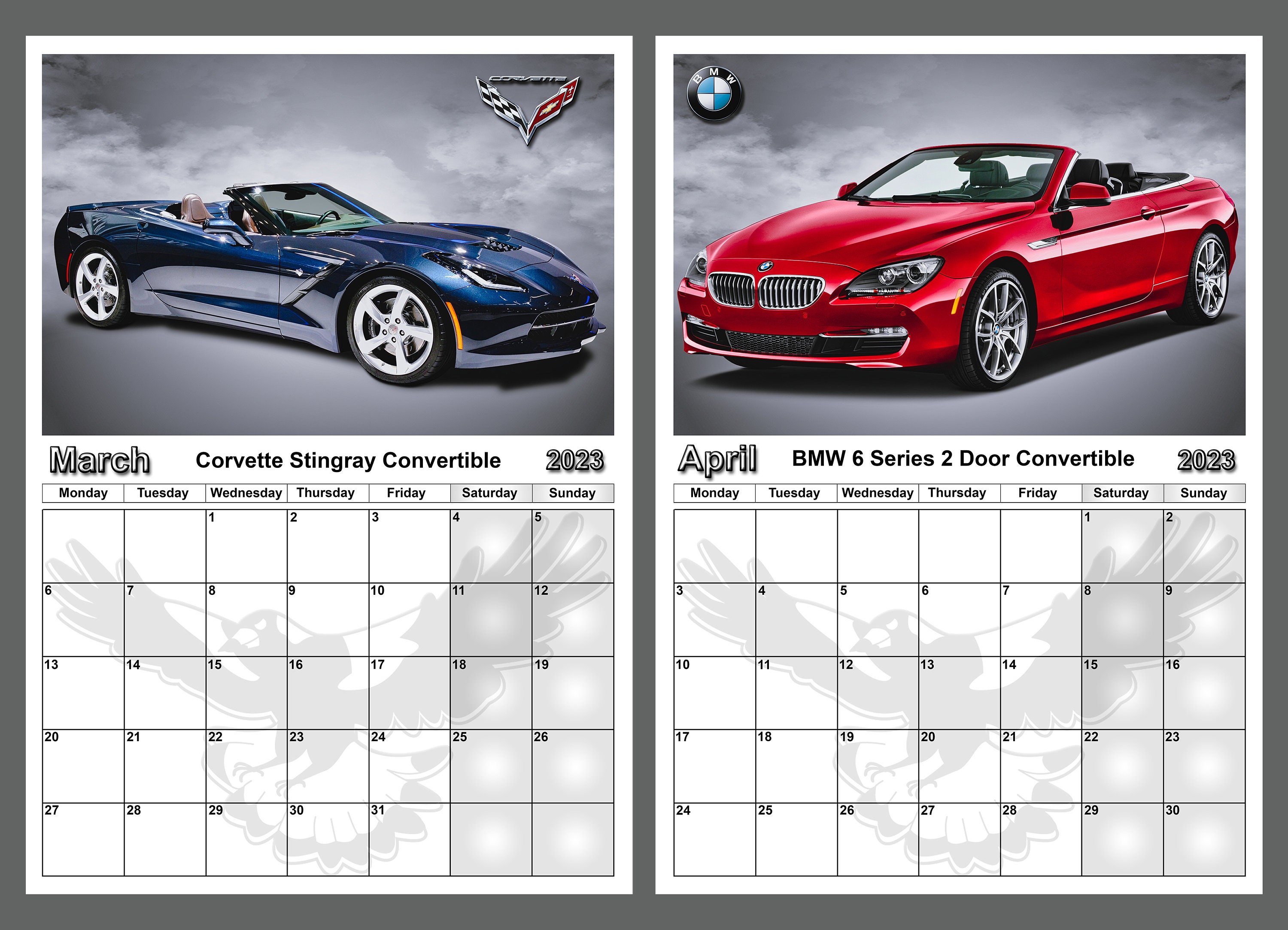 Calendrier 2023 Voiture Calendrier 2023 Calendrier Annuel Voitures De Sport 14 Pages | Etsy Canada