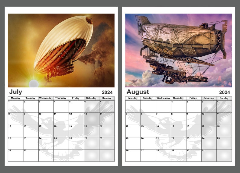 Steampunk Blimps Calendar 2024 14 A4 Size Glossy Pages Etsy
