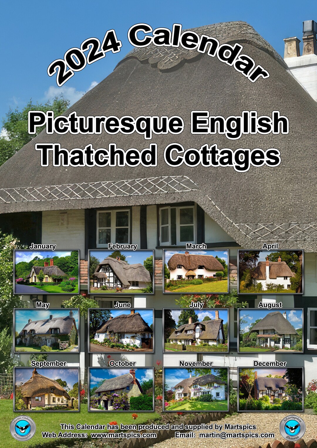 Calendar 2024 Yearly Calendar Picturesque Thatched English Cottages 14