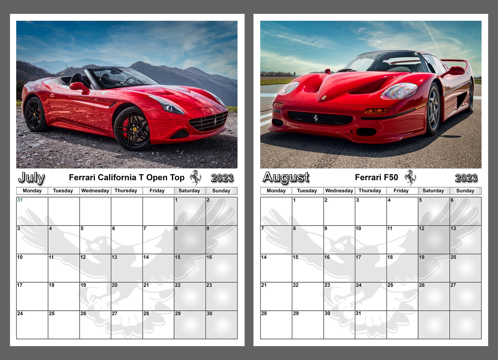 Calendar 2023 Ferrari Sports Cars 14 Full Gloss A4 Size Pages Etsy