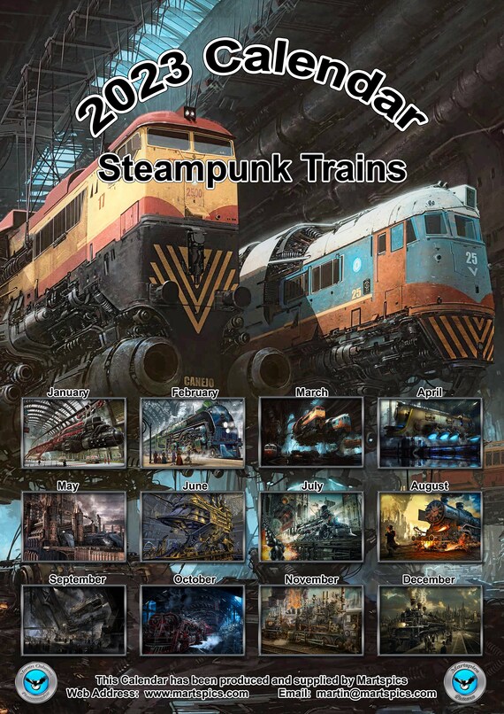 Steampunk Calendar 2023 Calendar 2023 Yearly Calendar Steampunk Train Pictures 14 Full | Etsy
