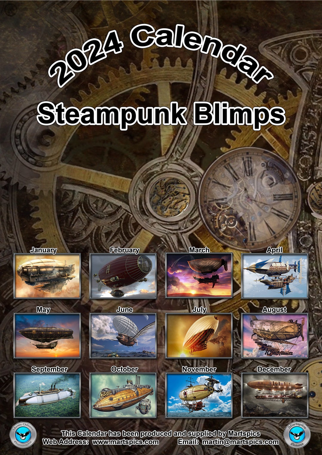 Steampunk Blimps Calendar 2024 14 A4 Size Glossy Pages Including Twelve