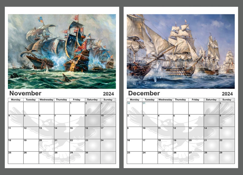 Calendar 2025 Yearly Calendar Tall Ship Battles 14 Full Gloss Etsy