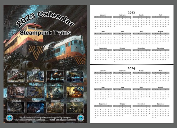 Steampunk Calendar 2023 Calendar 2023 Yearly Calendar Steampunk Train Pictures 14 Full | Etsy