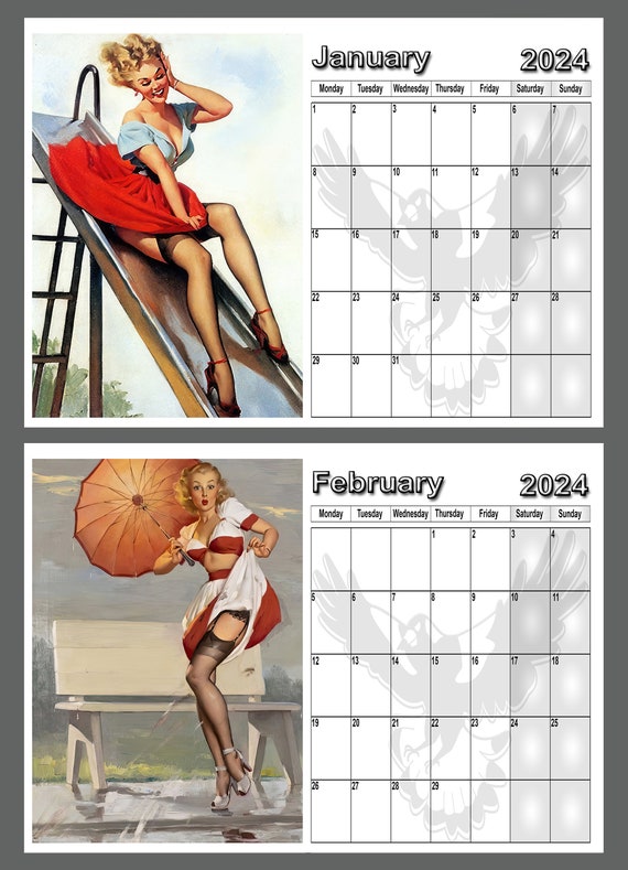 Calendrier 2024 Pin Up Girls des années 1950. Agenda mensuel