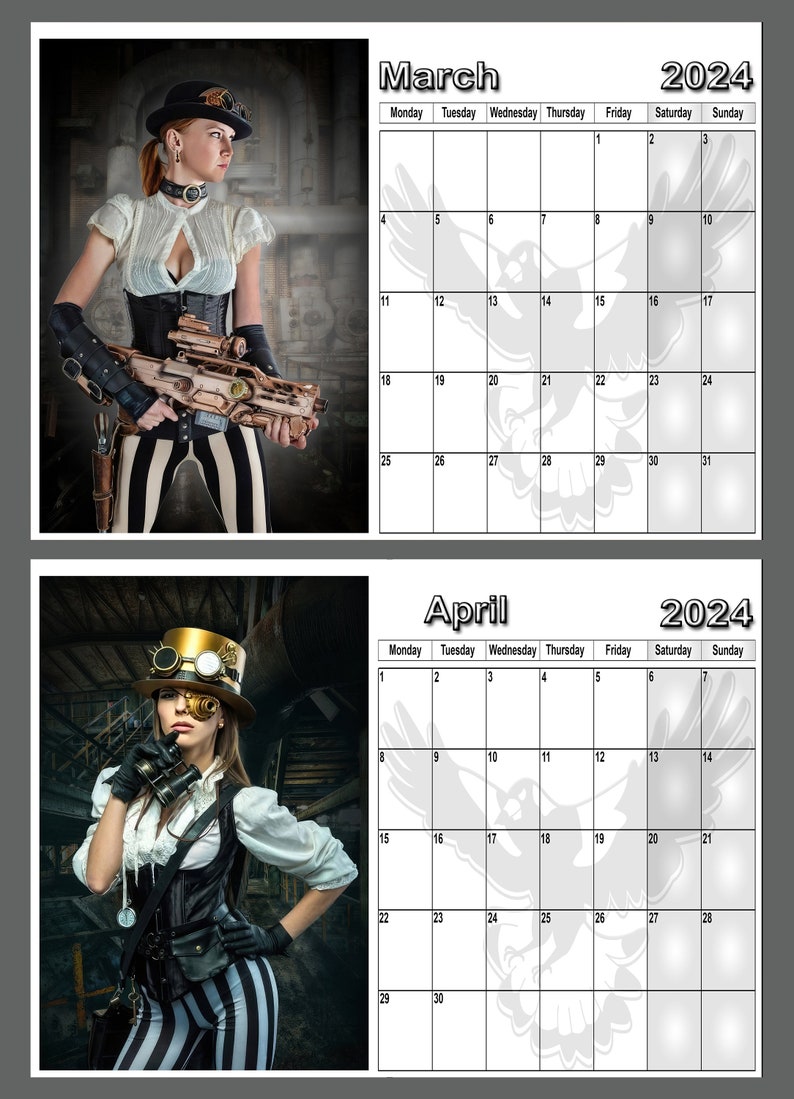 Calendar 2024 Yearly Calendar Steampunk Girls Pictures 14 Full Etsy.de