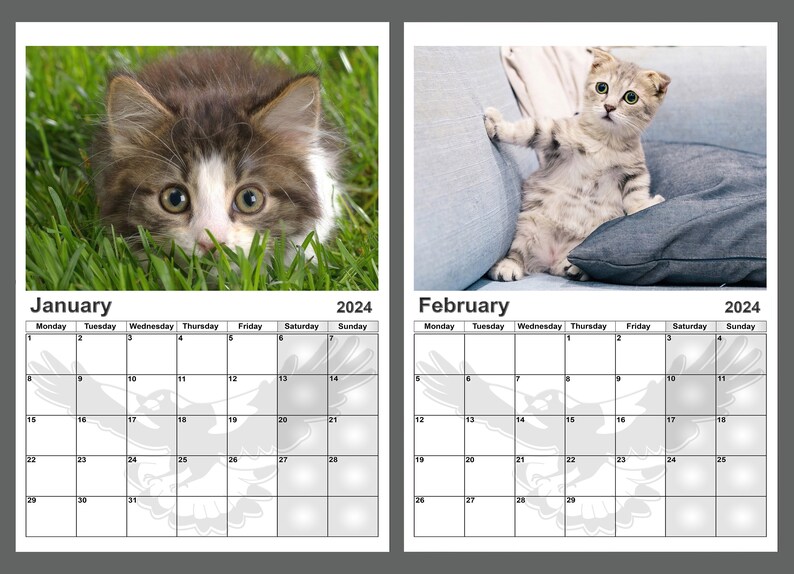 Kitten Calendar 2024 Adorable Kitten Yearly Calendar Cute Cat Etsy