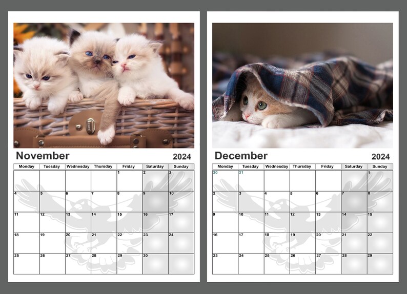 Kitten Calendar 2024 Adorable Kitten Yearly Calendar Cute Cat Etsy