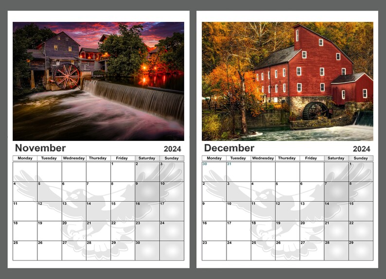 Watermill Calendar 2024 Yearly Calendar Picturesque Old Etsy UK