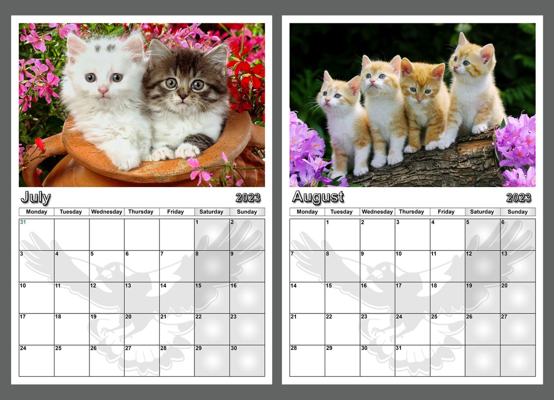Kitten Calendar 2023 Adorable Kitten Yearly Calendar Cute Cat Etsy