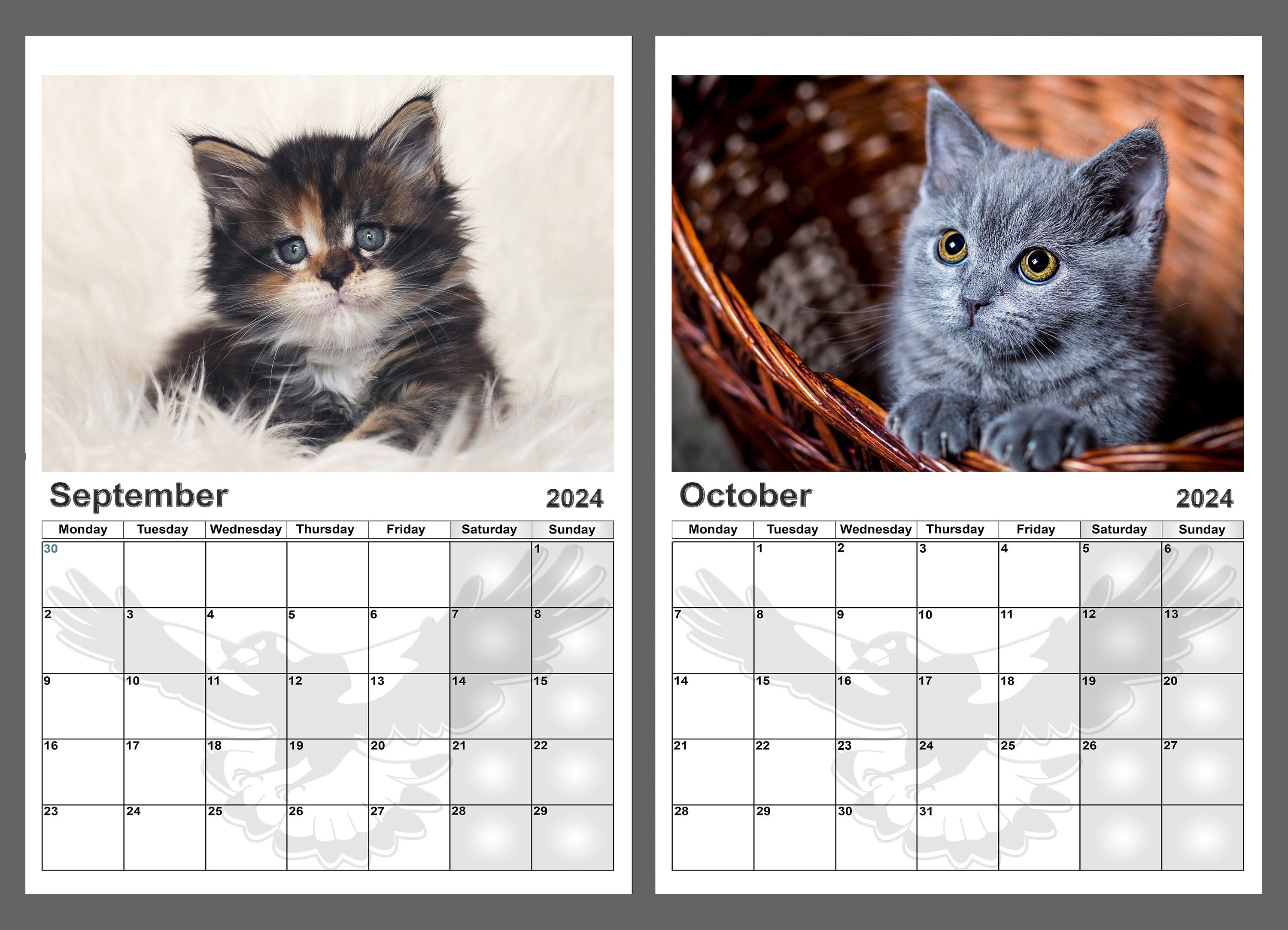 Kitten Calendar 2024 Adorable Kitten Yearly Calendar Cute Cat Etsy