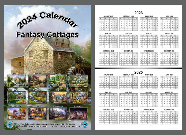 Kalender 2024 Jahreskalender Fantasy Cottages 14 Vollglanz Seiten