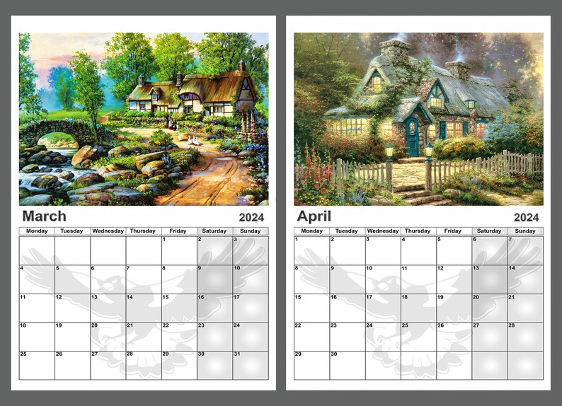 Kalender 2024 Jahreskalender Fantasy Cottages 14 Vollglanz Seiten
