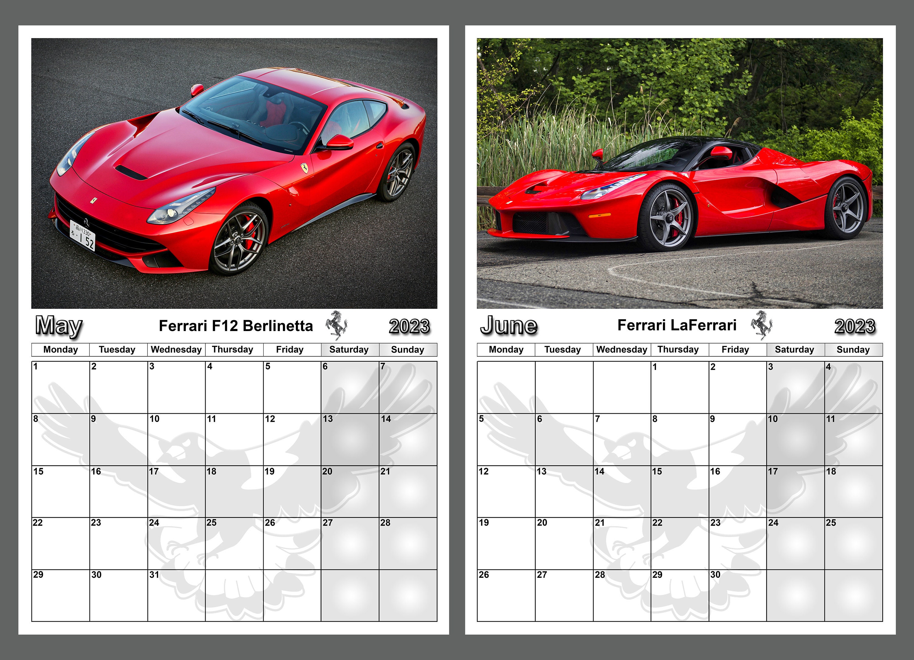 Calendar 2023 Ferrari Sports Cars 14 Full Gloss A4 Size Pages Annual