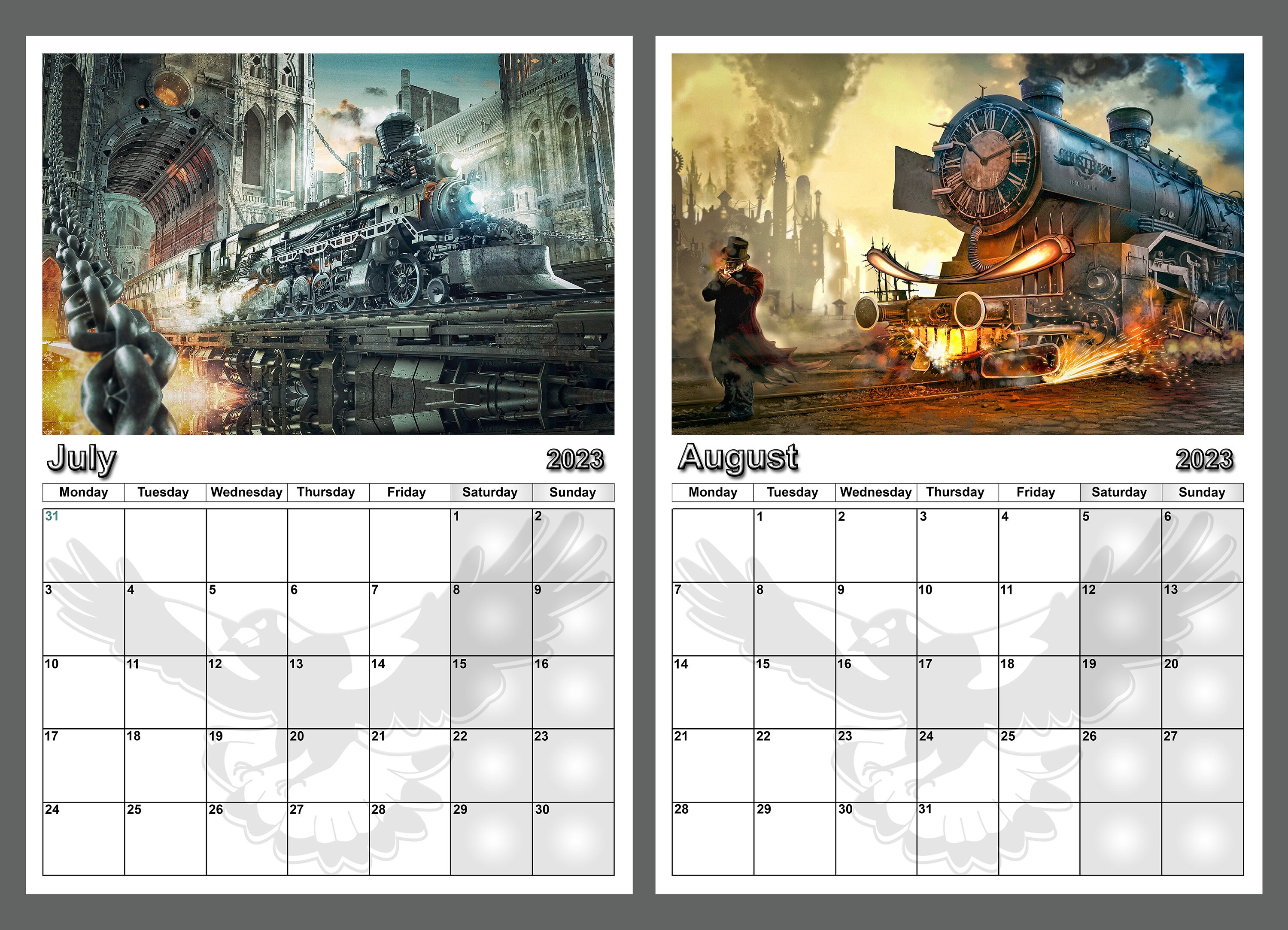 Steampunk Calendar 2023 Calendar 2023 Yearly Calendar Steampunk Train Pictures 14 Full | Etsy