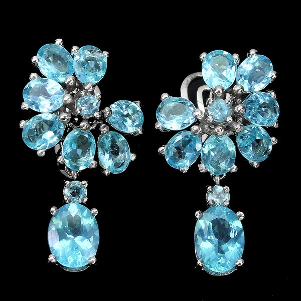 Neon Bluish Green Apatite Earrings. Untreated Brazilian Gems.