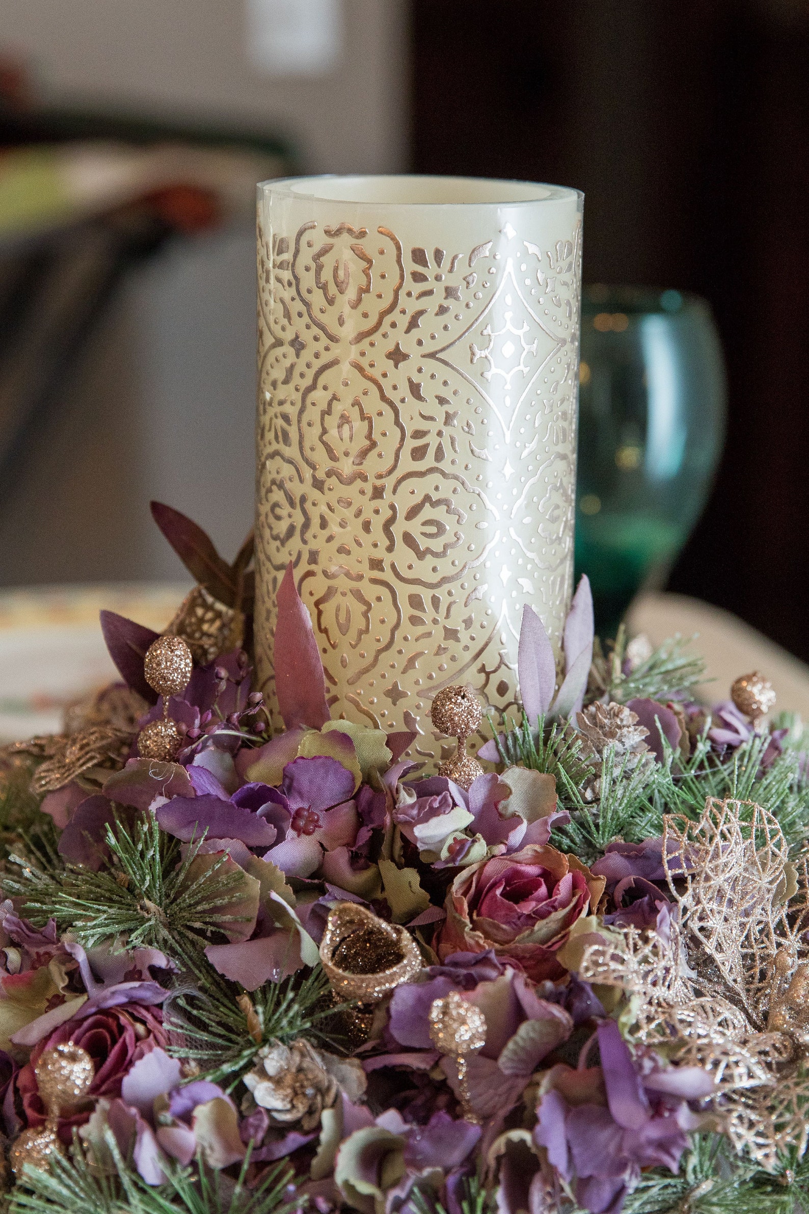 Elegant Purple and Gold Floral Centerpiece | Etsy