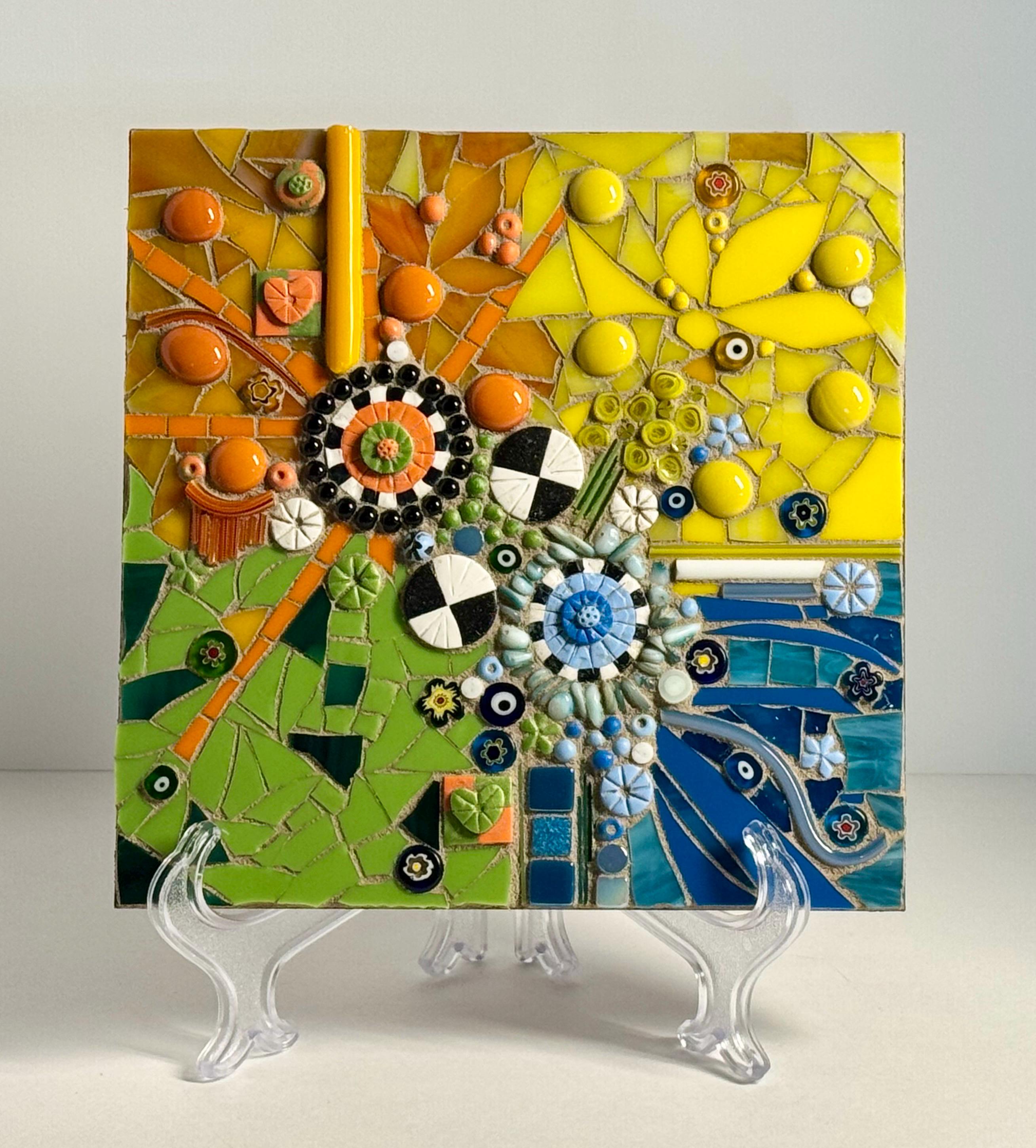 Stained Glass Square Mosaic Panel -  Colorful Pinwheels