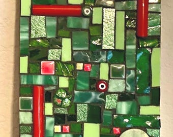 Stained Glass Mosaic Original Panel -  Accents of Red