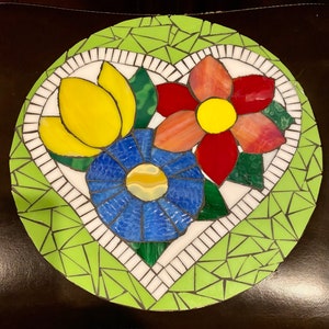 Stained Glass Round Mosaic Panel Flowers of the Heart image 1