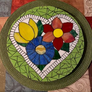 Stained Glass Round Mosaic Panel Flowers of the Heart image 2