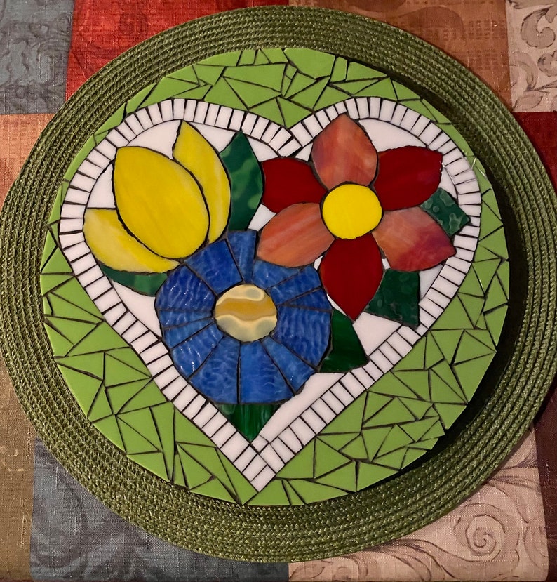 Stained Glass Round Mosaic Panel Flowers of the Heart image 2