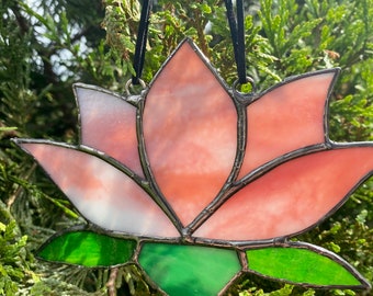 Stained Glass Window Suncatcher - Pink and White Lotus Flower