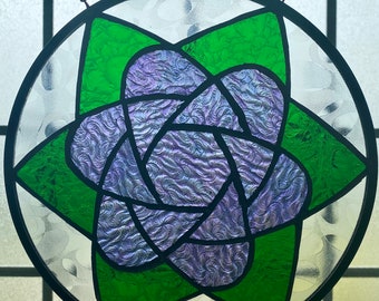 Stained Glass Round Abstract Purple Flower Panel