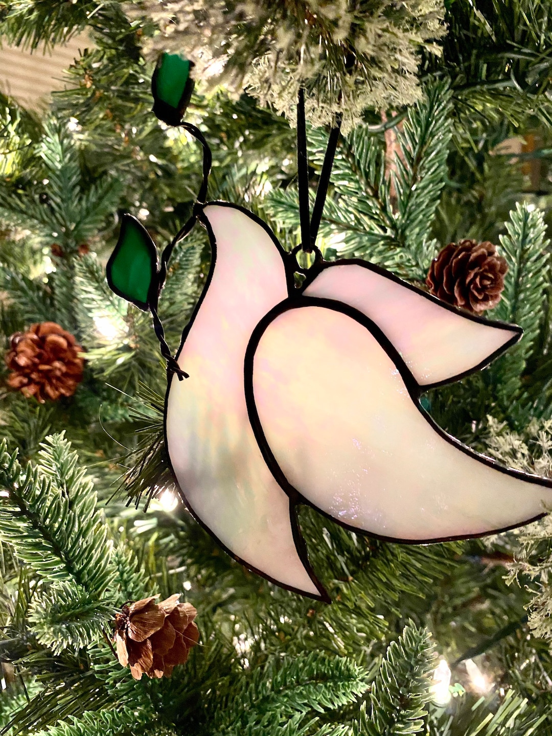 Stained Glass Christmas Ornament Dove and Olive Branch - Etsy
