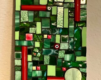 Stained Glass Mosaic Original Panel -  Accents of Red