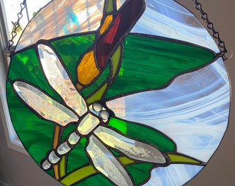 Stained Glass Round Dragonfly Panel
