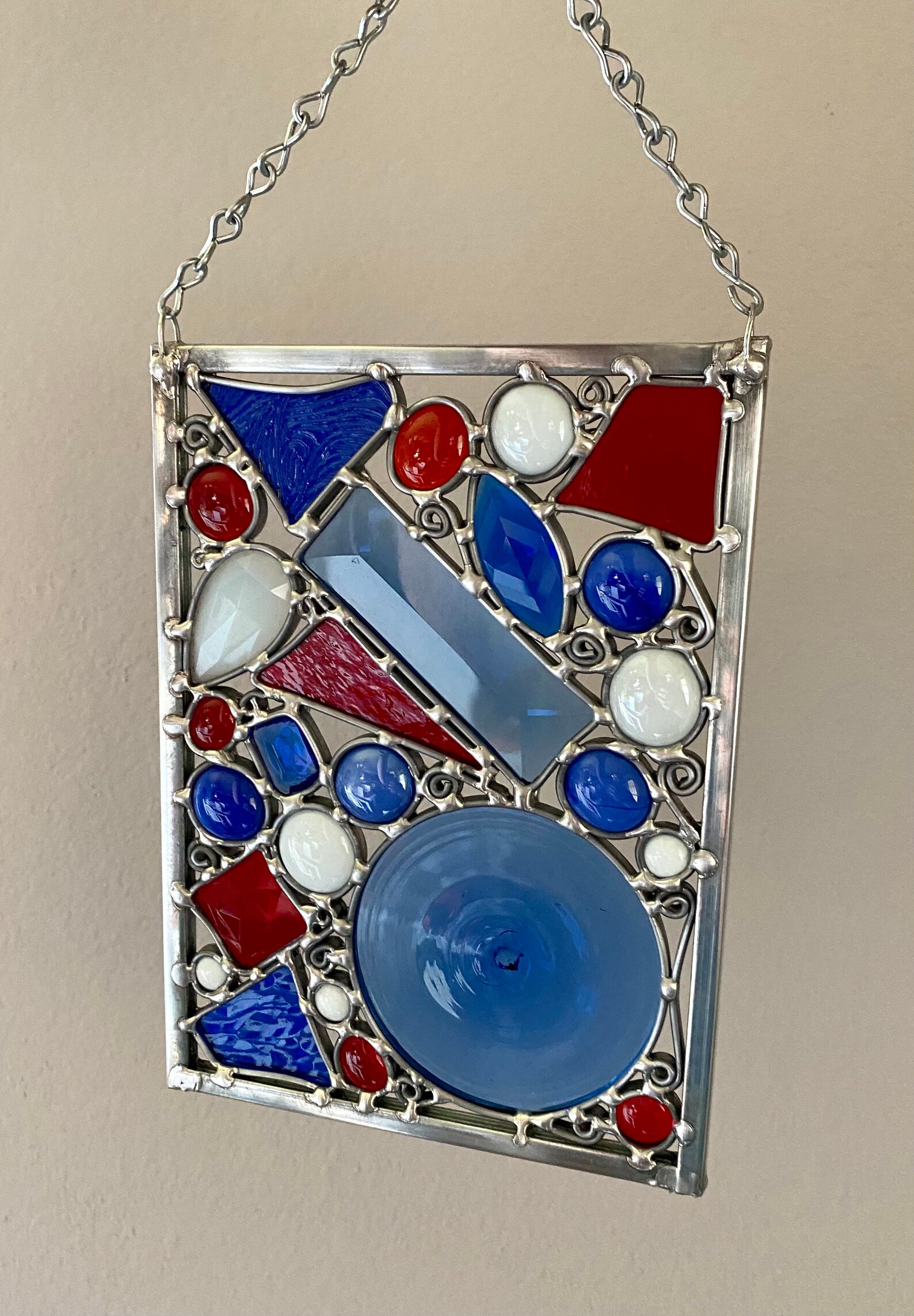 Original Rectangular Stained Glass Leaded Mosaic Panel in Red Etsy