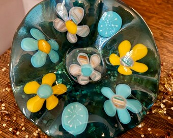 Fused Glass “70’s Daisies” Organic Flower Dish | Bowl