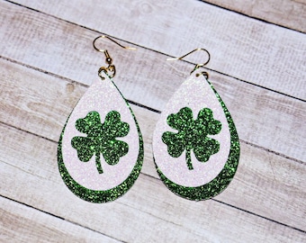 Four Leaf Clover Earrings St Pattys St Paddy\u2019s St Patrick Day Irish Ireland Celtic Jewelry Silver Stainless Steel Fish Hooks