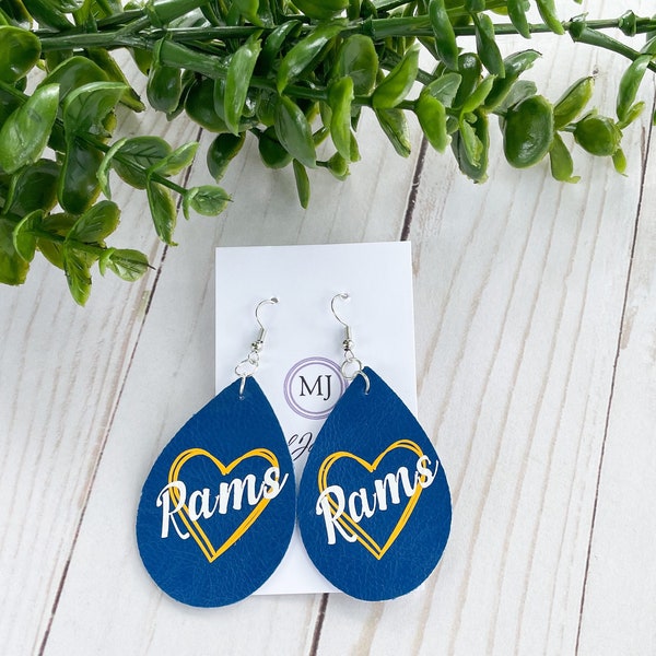 Rams  team love  football faux leather earrings, gifts for Rams fans, gifts for football fans, football earrings